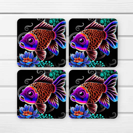 Beautifully Printed Colourful Fish wooden Coasters for Stylish Home Décor