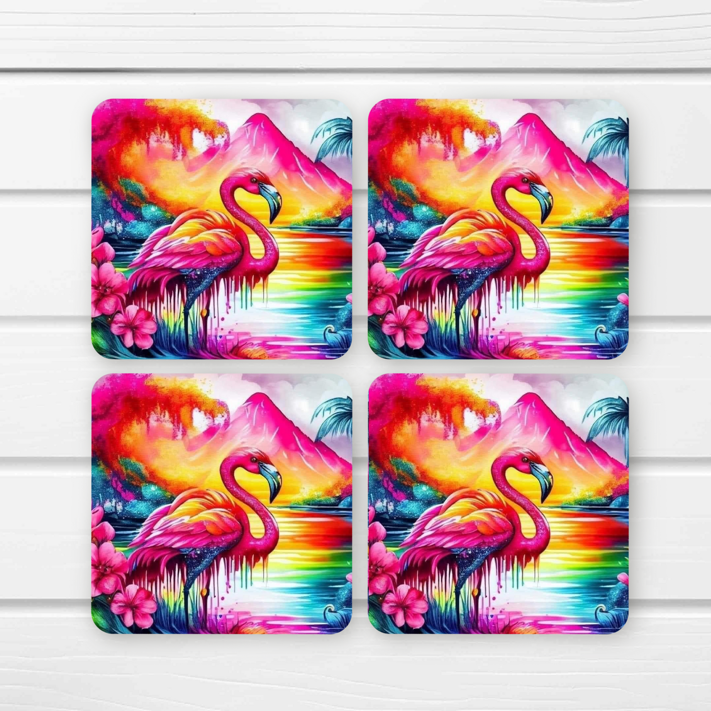 Beautifully Printed Colourful Flamingo wooden Coasters for Stylish Home Décor