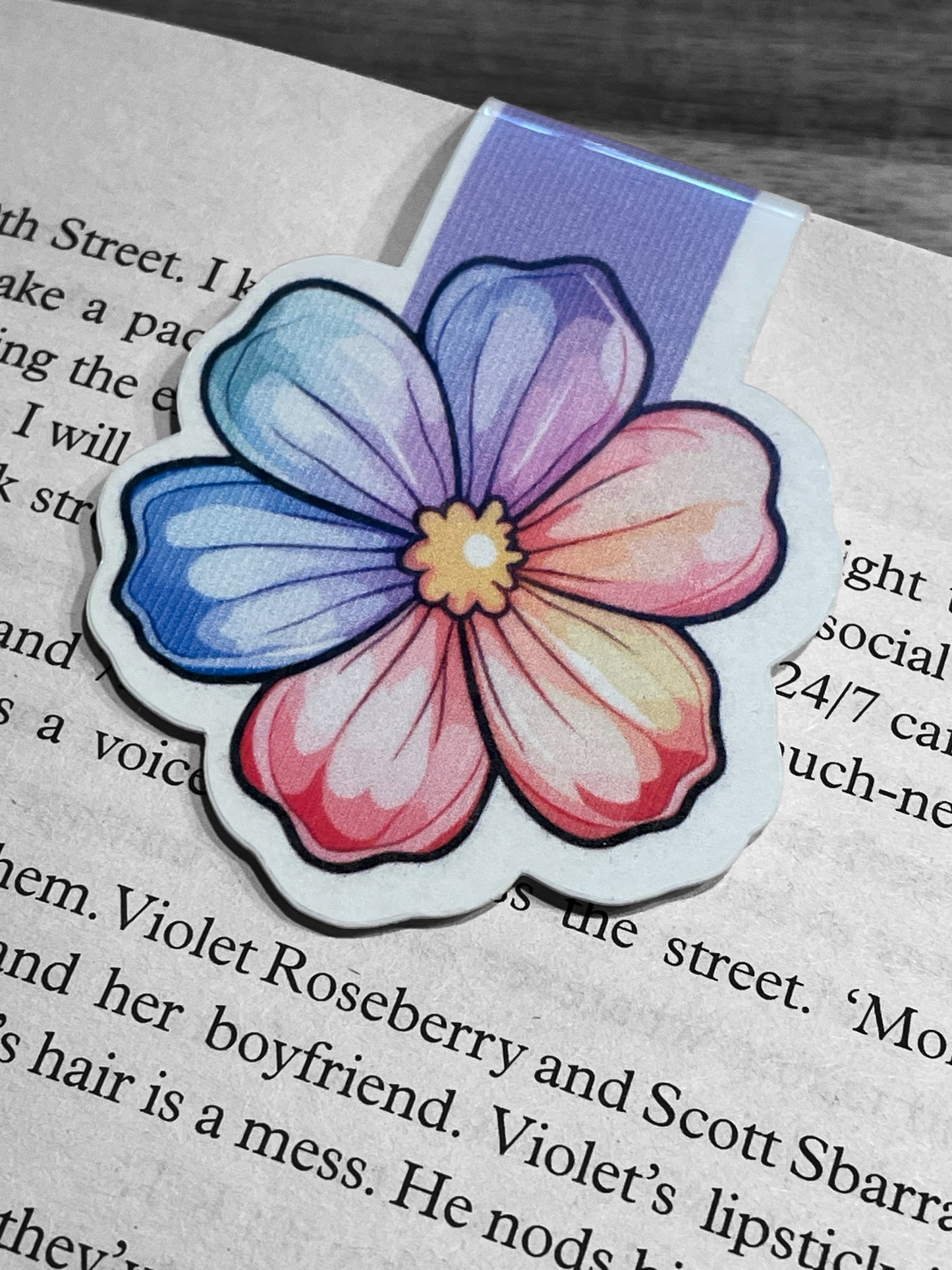 Lovely illustrated printed Colourful Flower Magnetic bookmark, Page Saver, Book Lover Gift