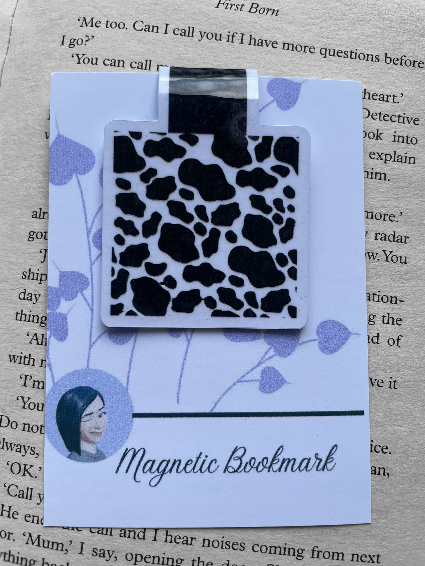 Lovely illustrated printed Cow Print Magnetic bookmark, Page Saver, Book Lover Gift