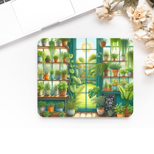 Printed Anti-Slip Mouse Mat Pad - Crazy Plant Lady Design
