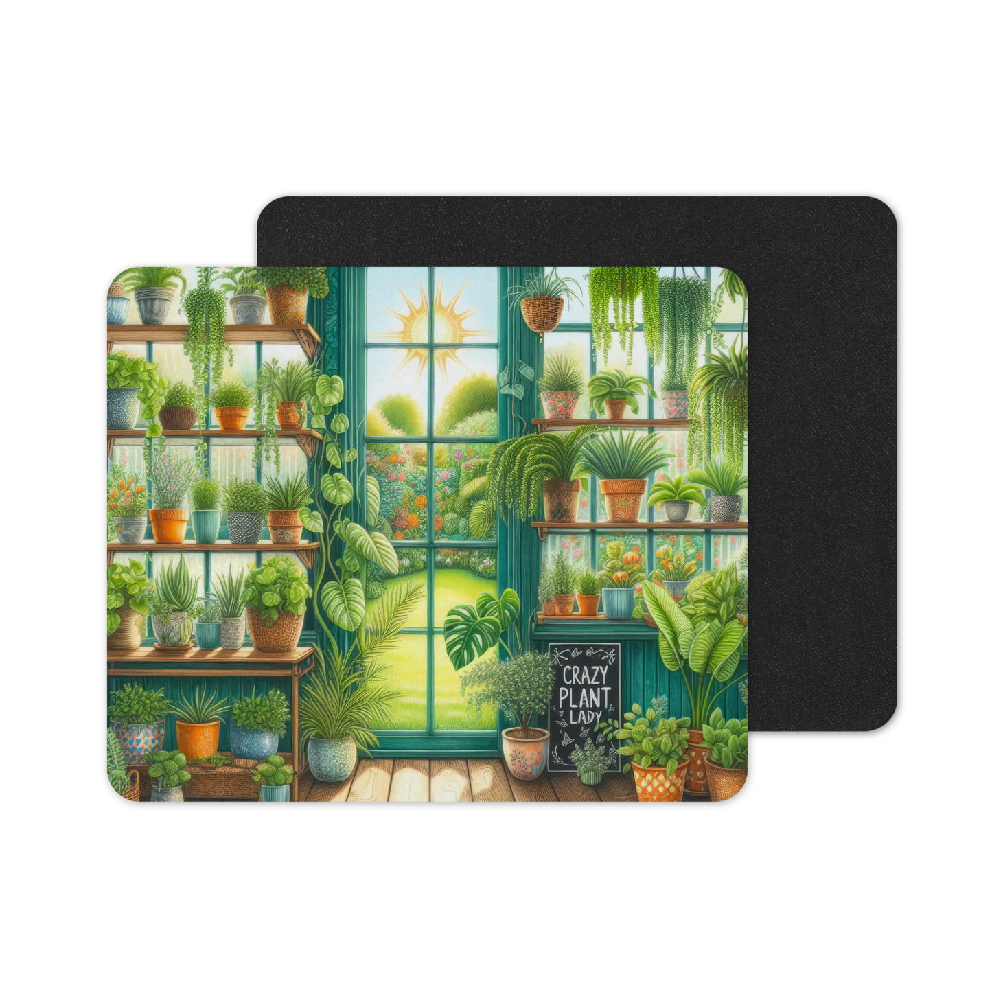 Printed Anti-Slip Mouse Mat Pad - Crazy Plant Lady Design