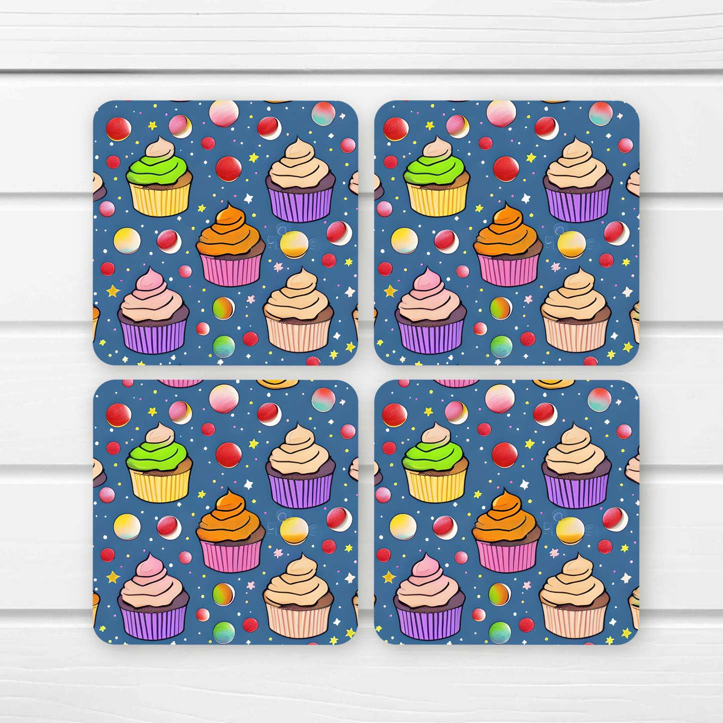 Beautifully Printed  Cupcakes Wooden Coasters for Stylish Home Décor