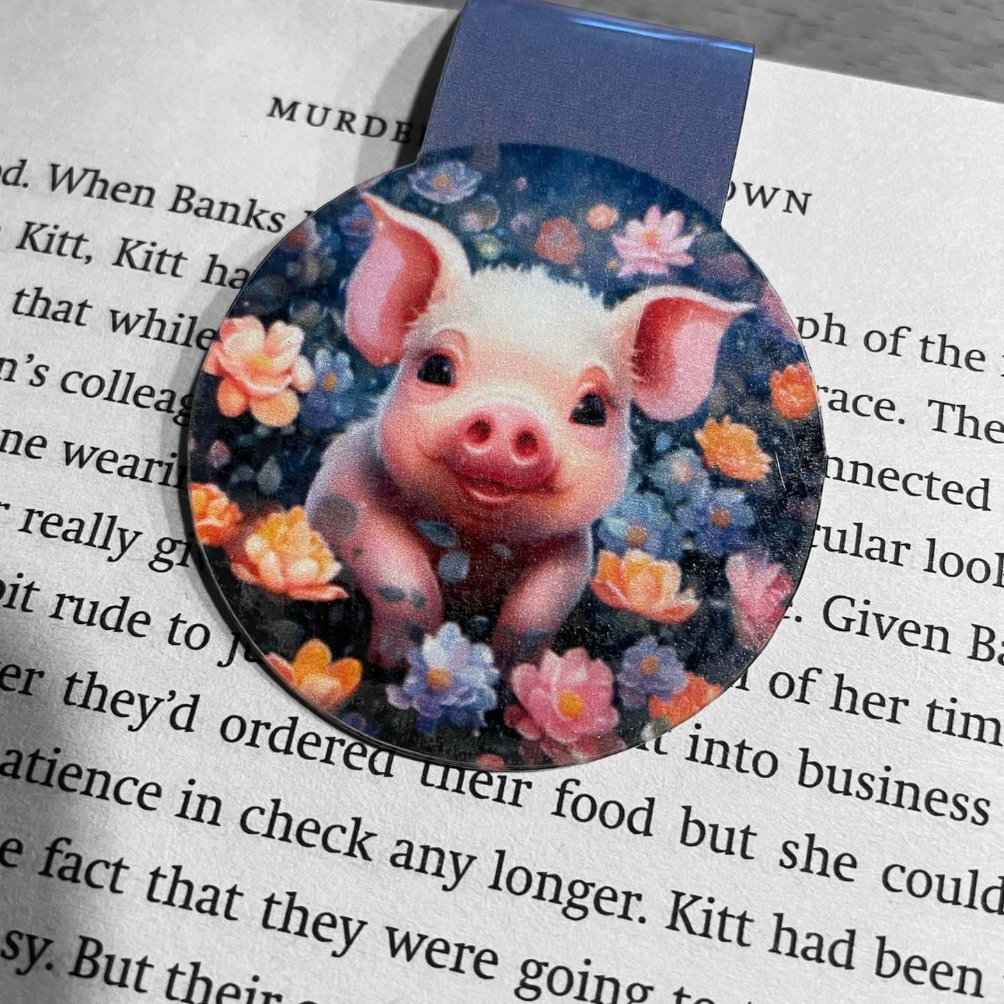 Lovely illustrated printed Cute Pig Magnetic bookmark, Page Saver, Book Lover Gift,