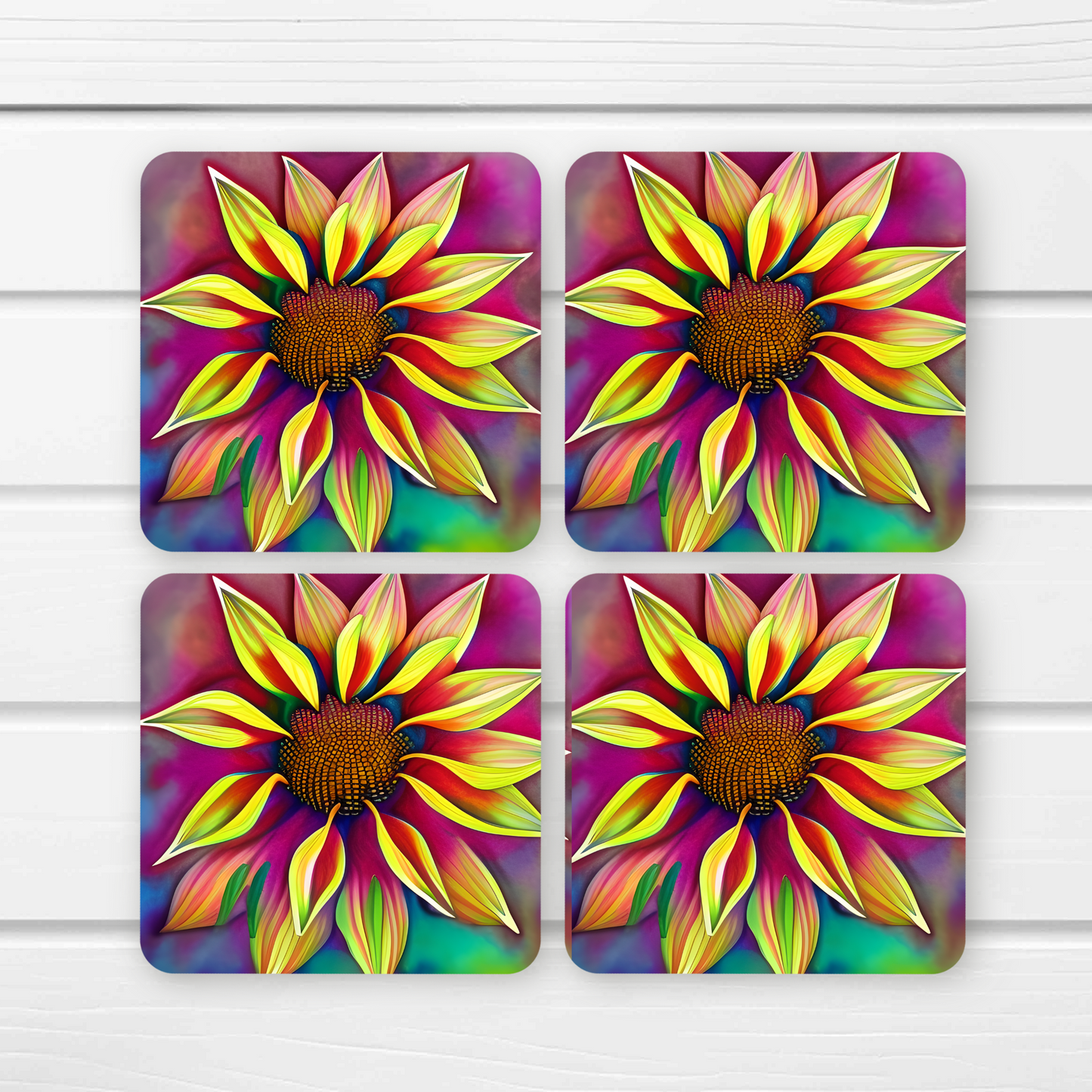 Beautifully Printed Dahlia Wooden Coasters for Stylish Home Décor