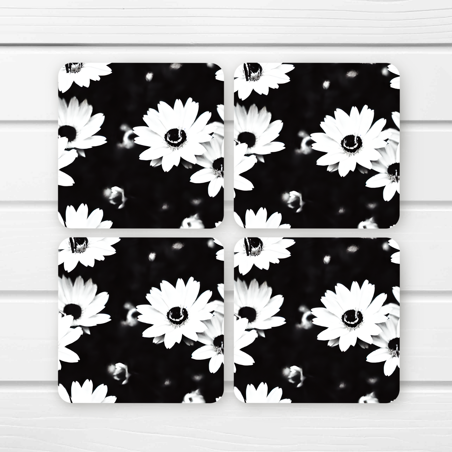 Beautifully Printed  Daisies Wooden Coasters for Stylish Home Décor