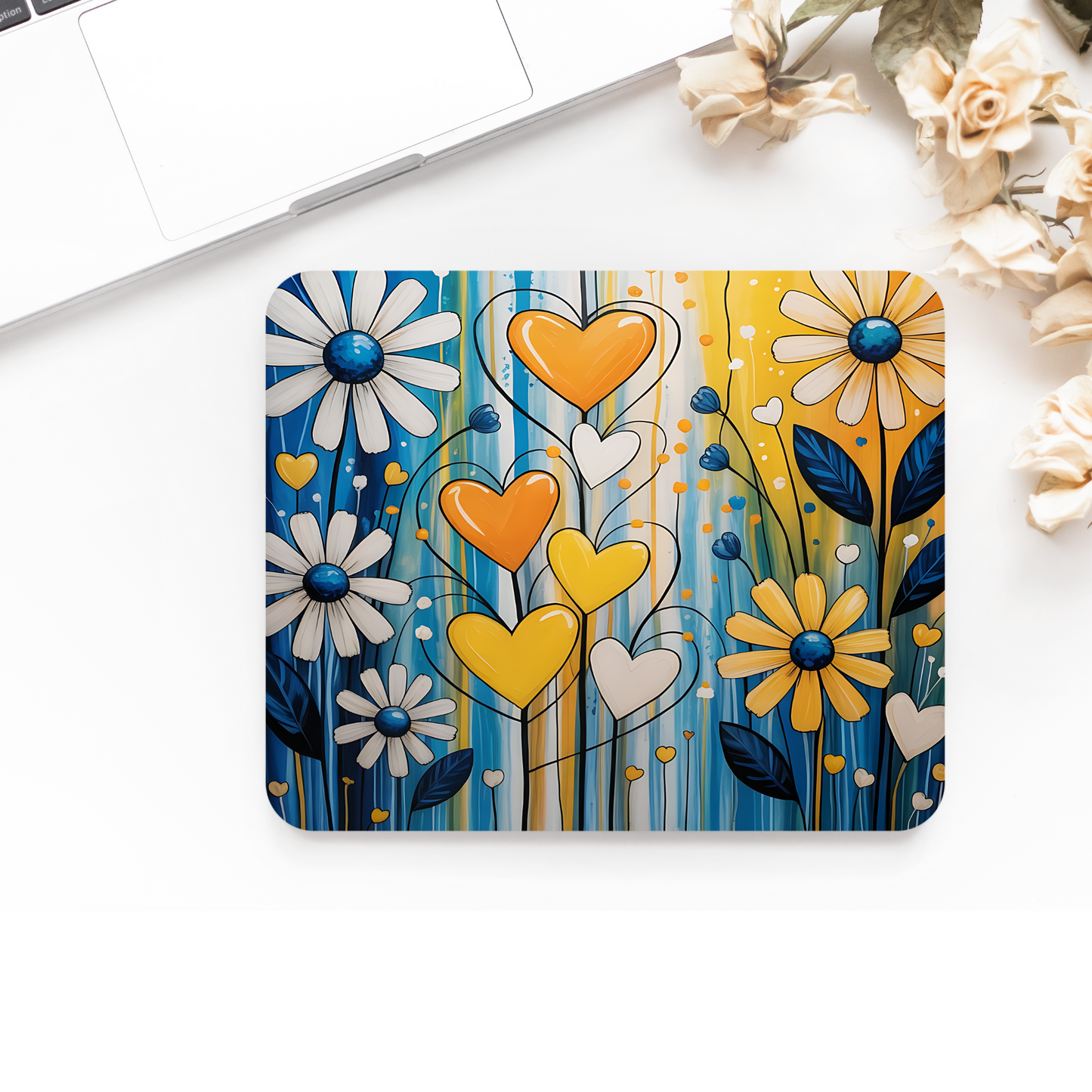 Daisy Floral Hearts Printed Anti-Slip Mouse Mat