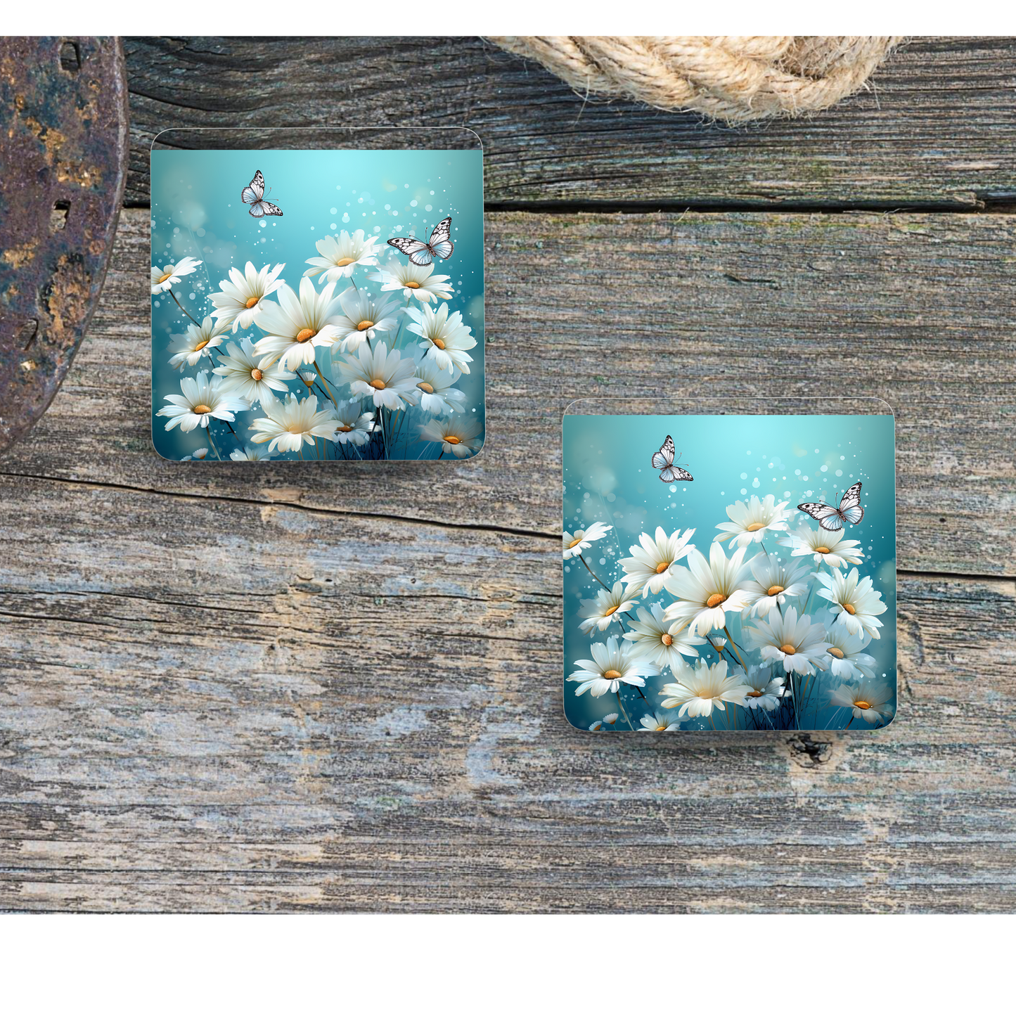 Beautifully Printed  Delicate Daisy Wooden Coasters for Stylish Home Décor