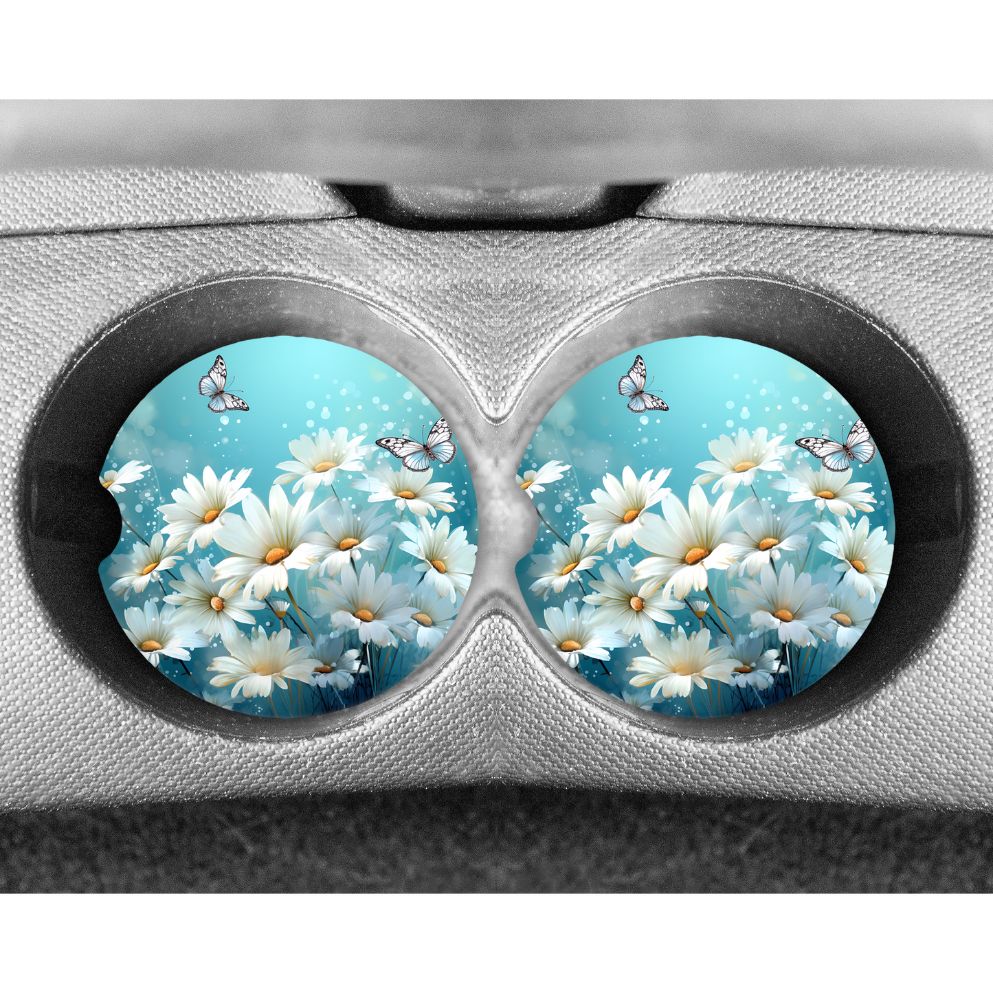 Premium Neoprene Car Coasters | Drink Holders for Your Car Console - Set of 2 Delicate DaisyDesign