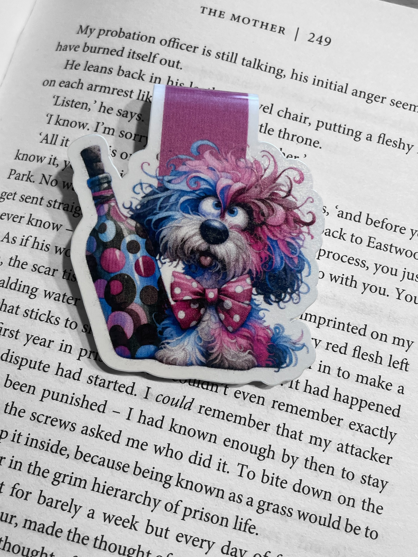 Lovely illustrated printed Dog With Bottle Magnetic bookmark, Page Saver, Book Lover Gift,