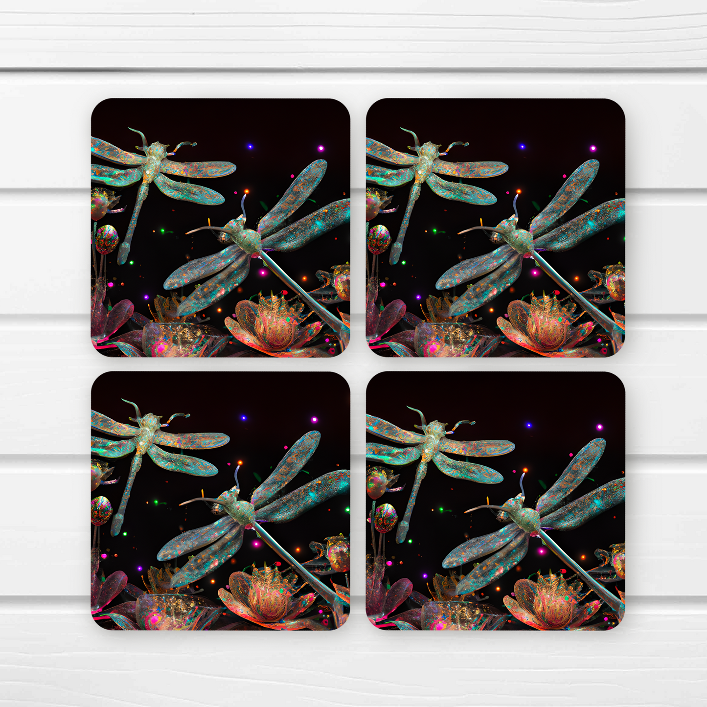 Beautifully Printed  Dragonflies Wooden Coasters for Stylish Home Décor