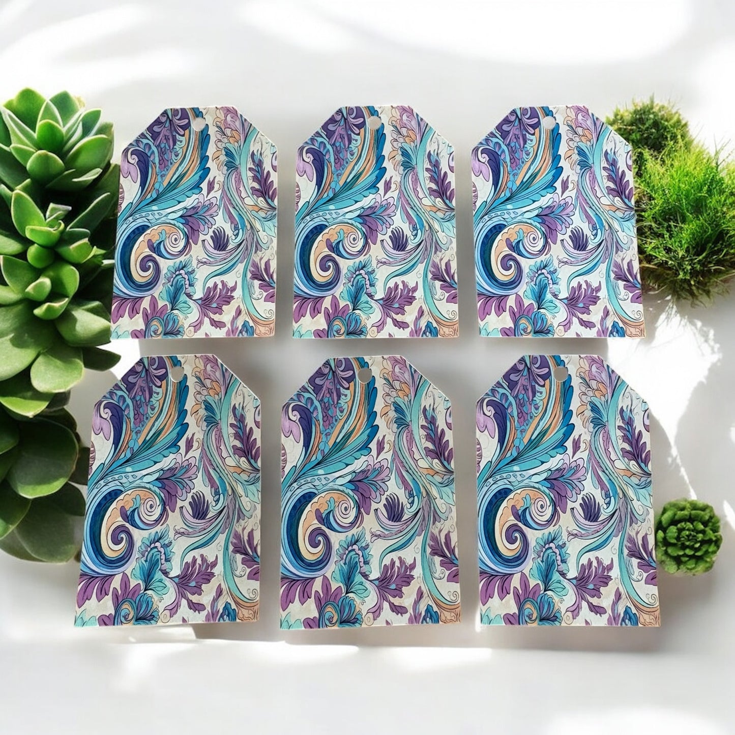 12 X Colourful Floral Gift Tags, Gift Wrapping, Luggage Tags, Card Making