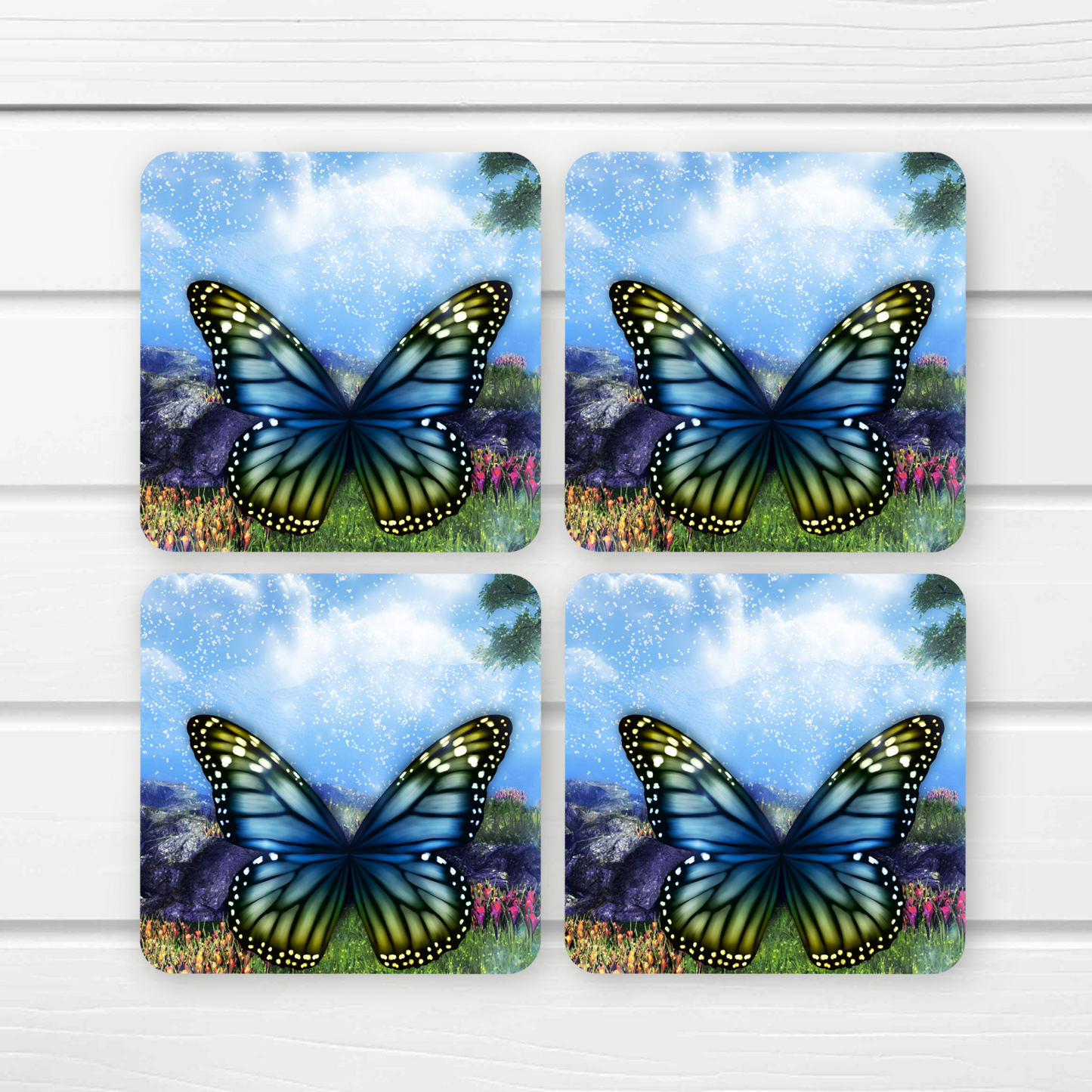 Beautifully Printed Enchanted Butterfly Wooden Coasters for Stylish Home Décor