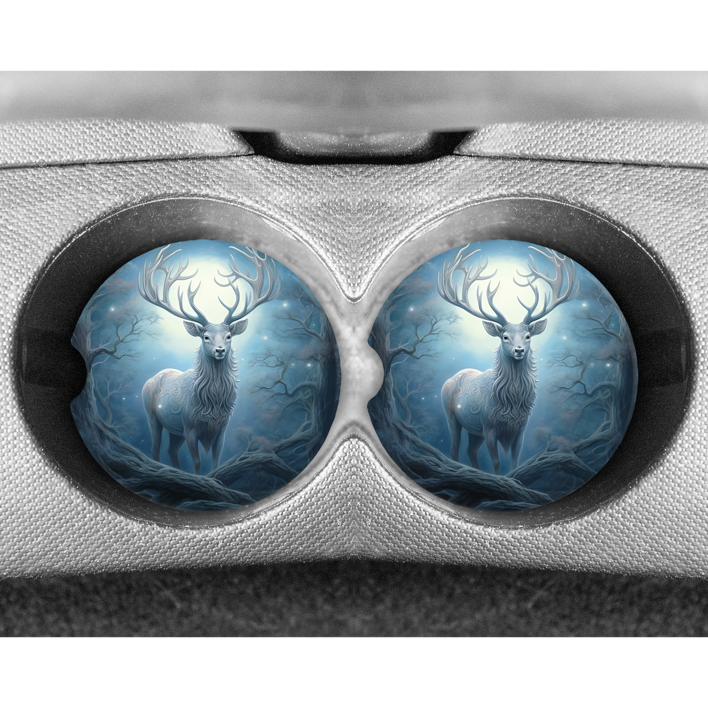Premium Neoprene Car Coasters | Drink Holders for Your Car Console - Set of 2 Enchanted Stag Design