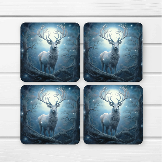 Beautifully Printed  Enchanted Stag Wooden Coasters for Stylish Home Décor