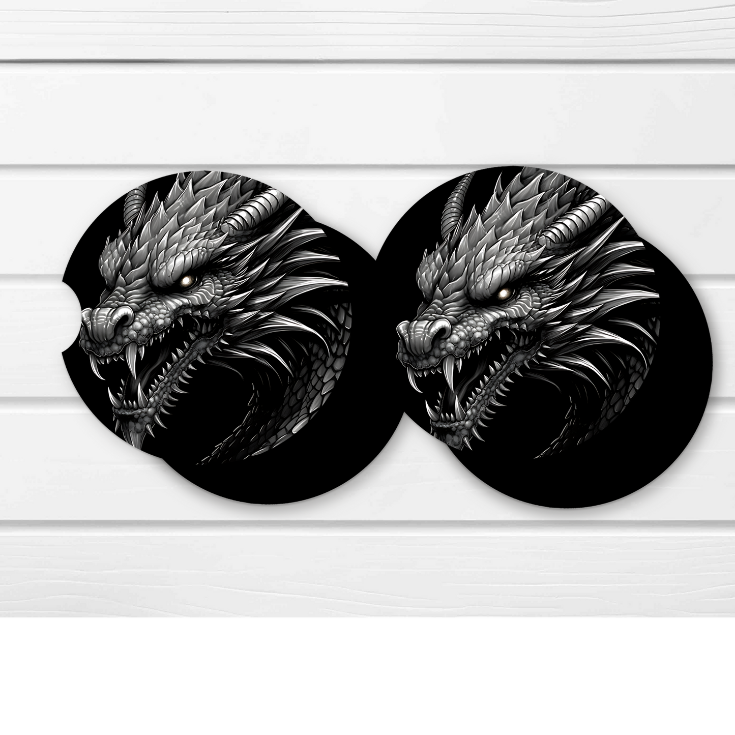 Premium Neoprene Car Coasters | Drink Holders for Your Car Console - Set of 2 Fantasy Dragon Design