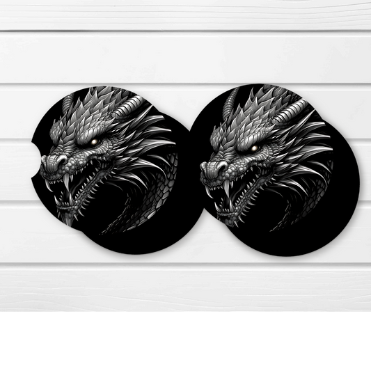 Premium Neoprene Car Coasters | Drink Holders for Your Car Console - Set of 2 Fantasy Dragon Design