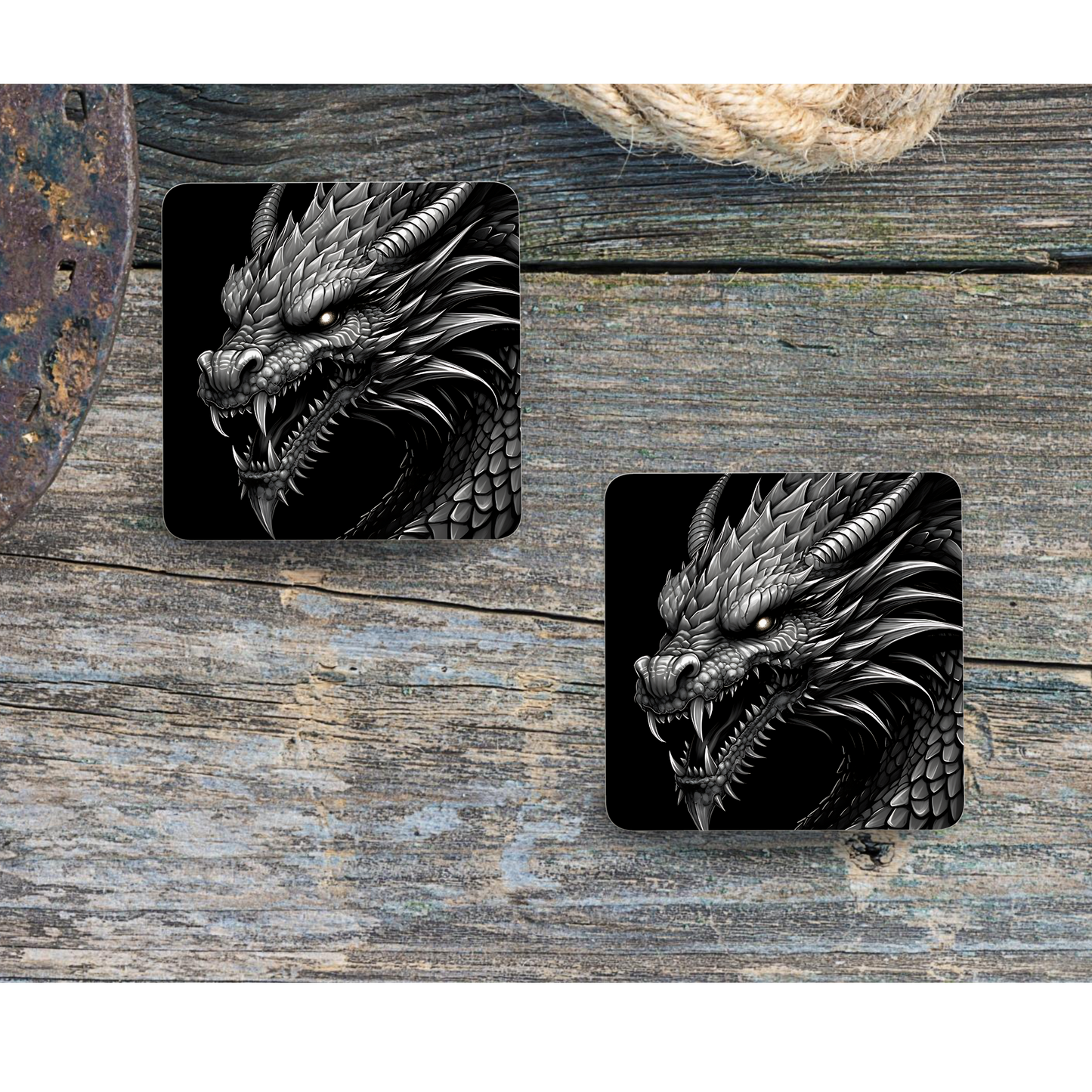 Beautifully Printed  Fantasy Dragon Wooden Coasters for Stylish Home Décor