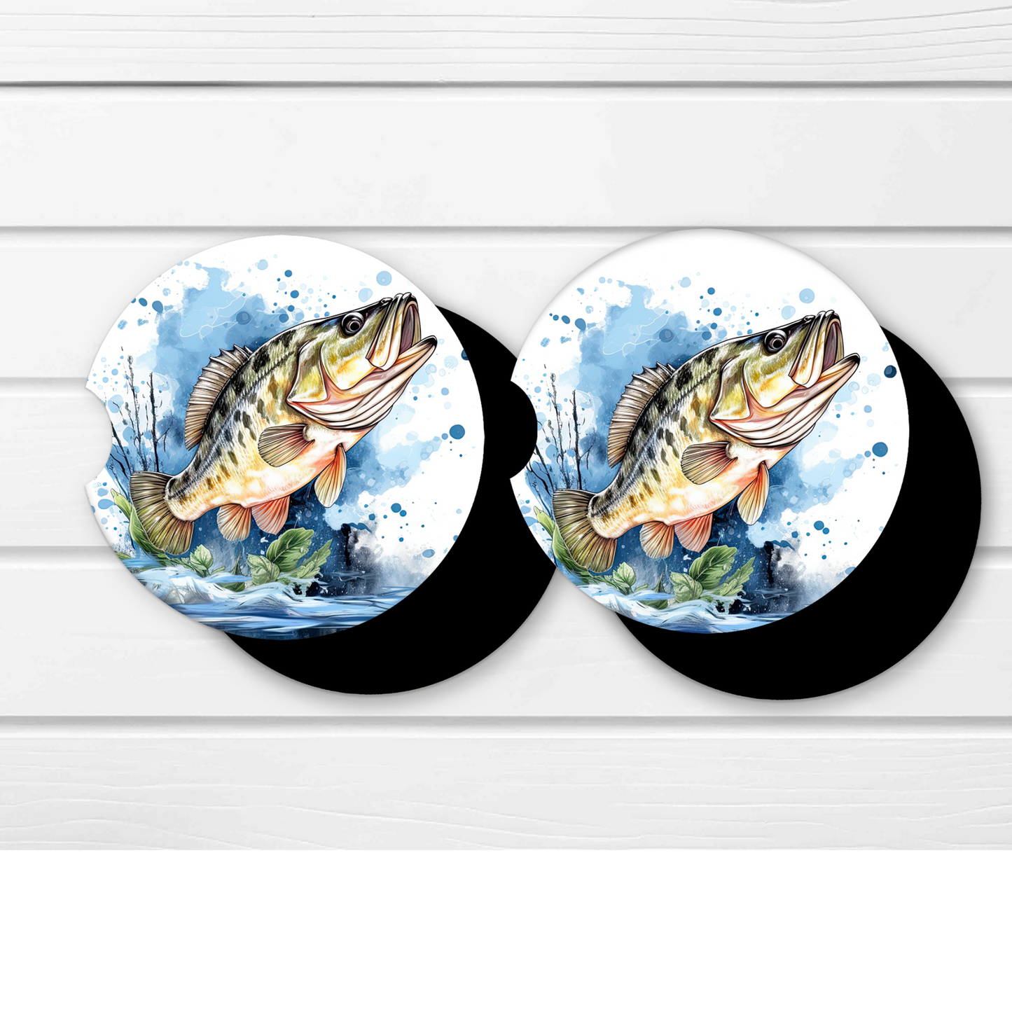 Premium Neoprene Car Coasters | Drink Holders for Your Car Console - Set of 2 Fish Design