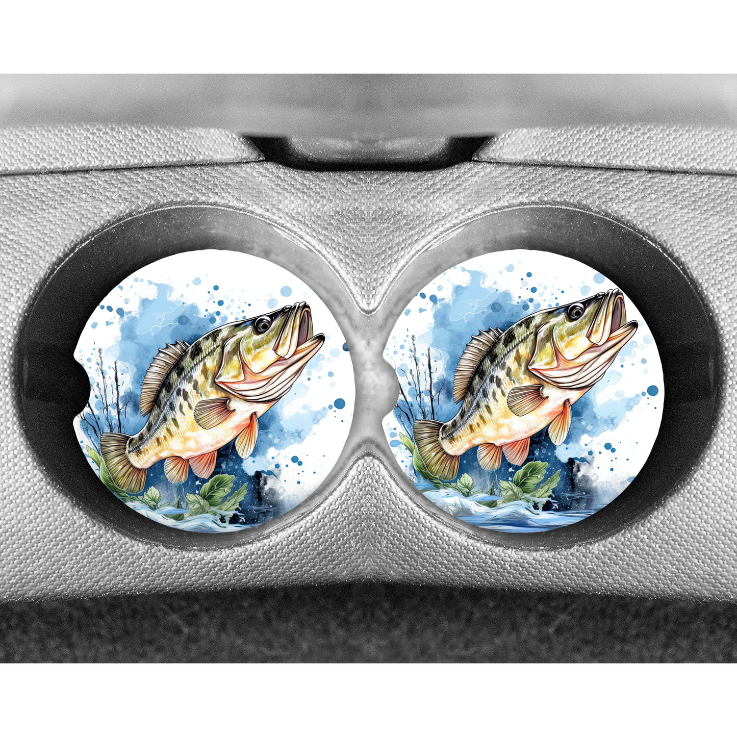 Premium Neoprene Car Coasters | Drink Holders for Your Car Console - Set of 2 Fish Design