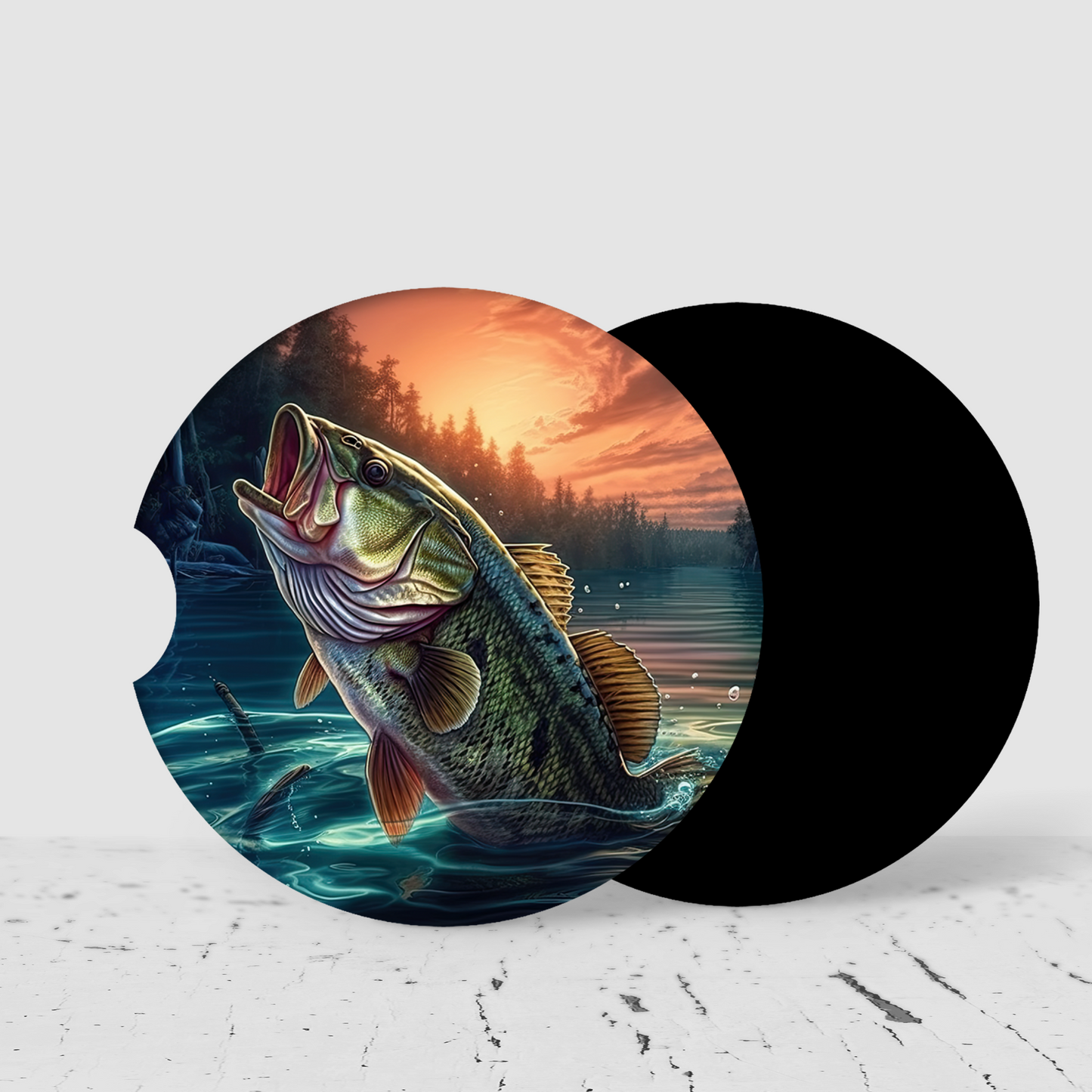 Premium Neoprene Car Coasters | Drink Holders for Your Car Console - Set of 2 Fishing Design