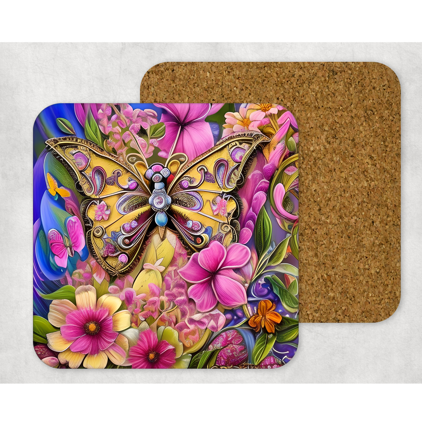 Beautifully Printed  Floral Butterfly Wooden Coasters for Stylish Home Décor