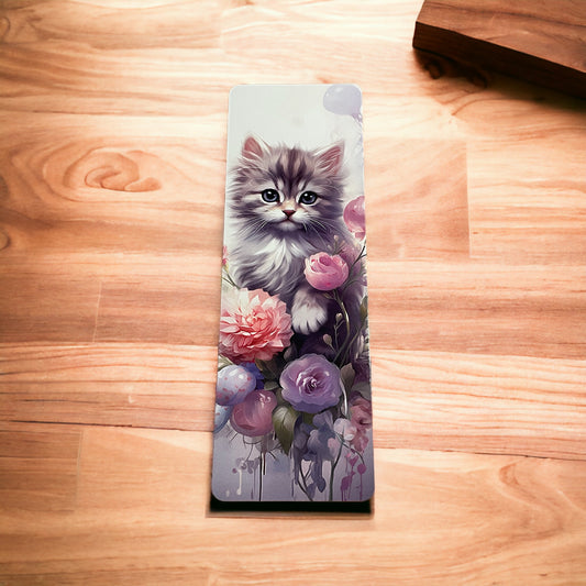 Lovely illustrated printed bookmark, Page Saver, Book Lover Gift, Floral Kitten