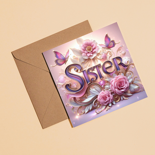 Floral Sister Greeting Card –Illustrated Blank Birthday Card