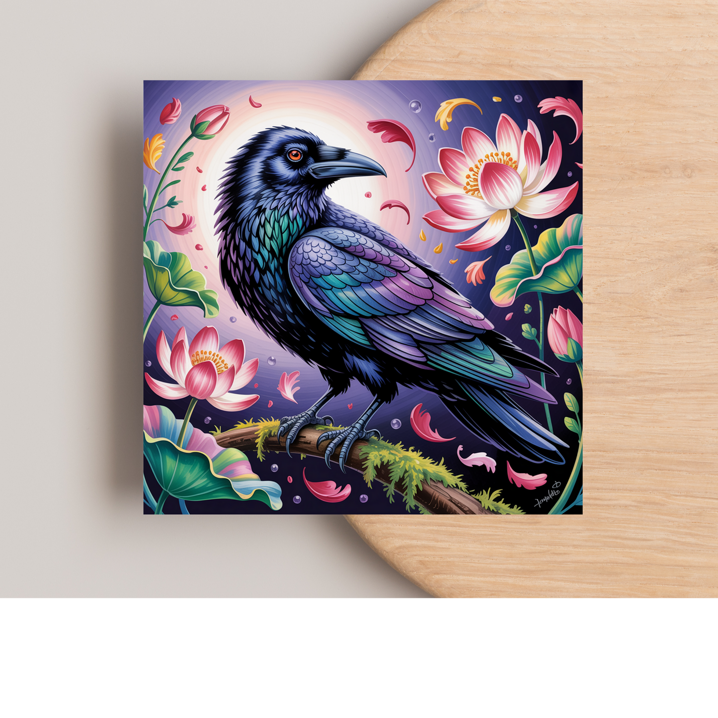 Floral Raven Greeting Card –Illustrated Blank Birthday Card