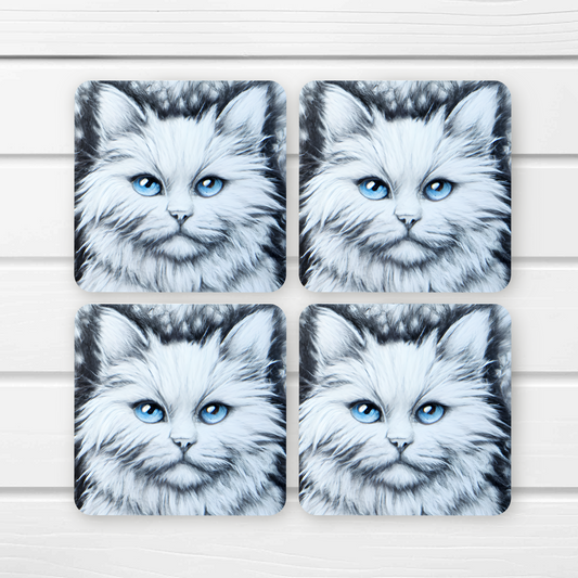 Beautifully Printed Fluffy Kitten Wooden Coasters for Stylish Home Décor