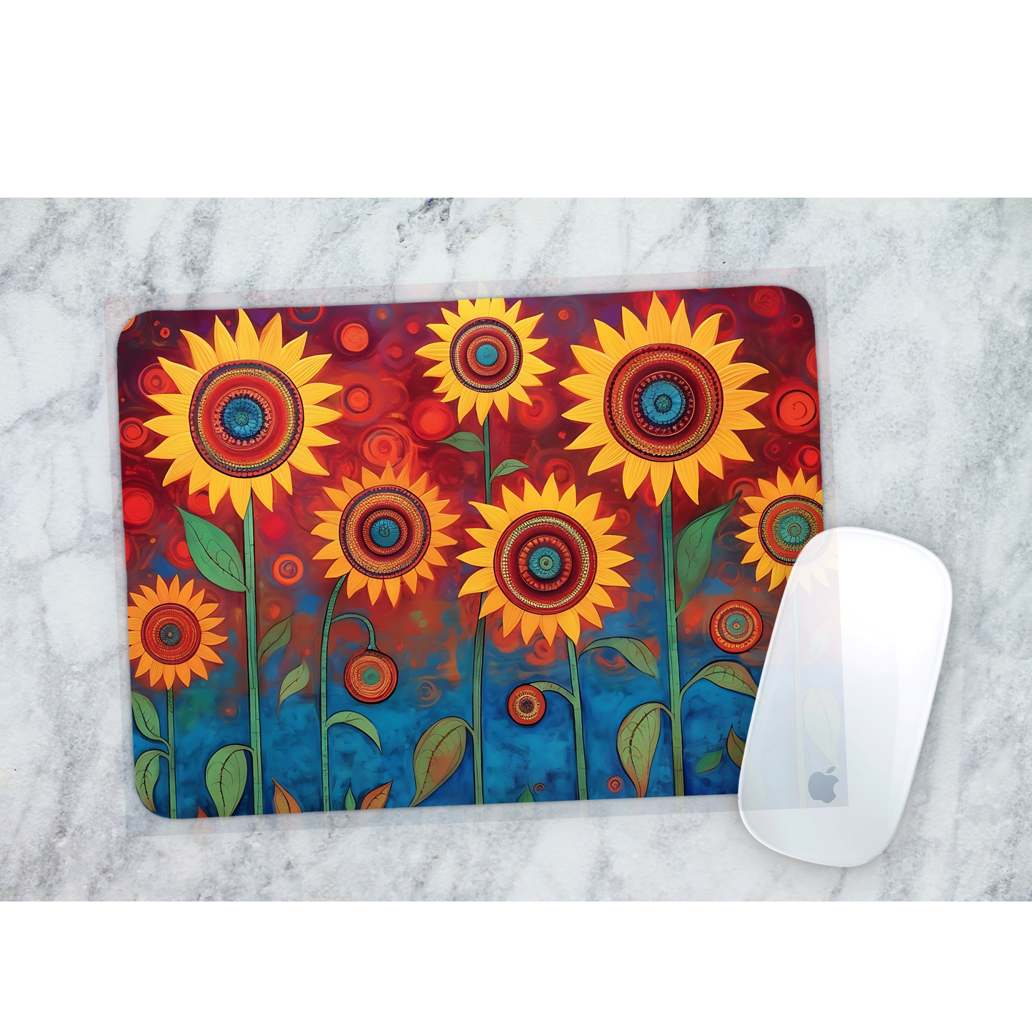 Premium Printed Anti-Slip Mouse Mat - Ultra Durable Folk Art Sunflowers Design