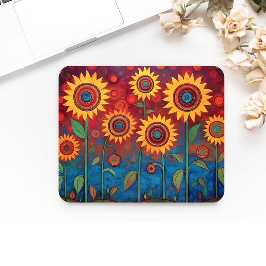 Premium Printed Anti-Slip Mouse Mat - Ultra Durable Folk Art Sunflowers Design