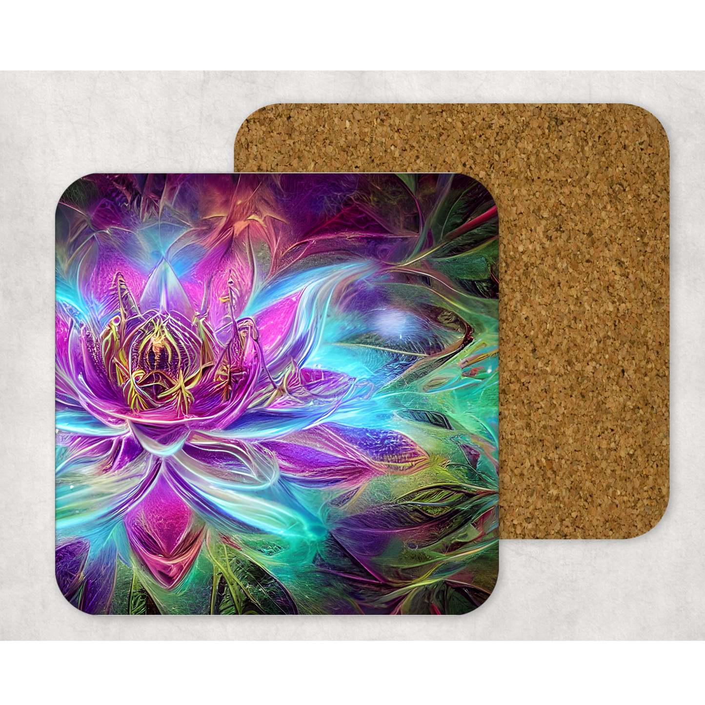 Beautifully Printed  Fractal Lotus Wooden Coasters for Stylish Home Décor