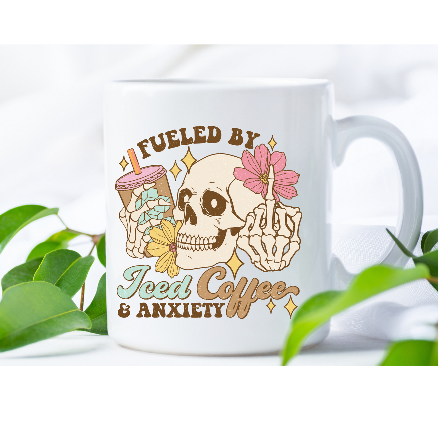 Unique Fuelled by Coffee and Anxiety Design Coffee Mug |11oz Tea Cup | Gift for Coffee Lovers