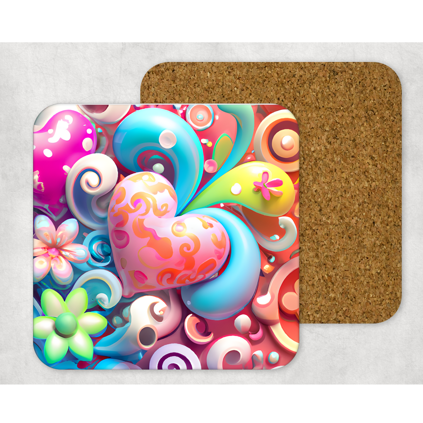 Beautifully Printed  Fun Flowers & Hearts Wooden Coasters for Stylish Home Décor