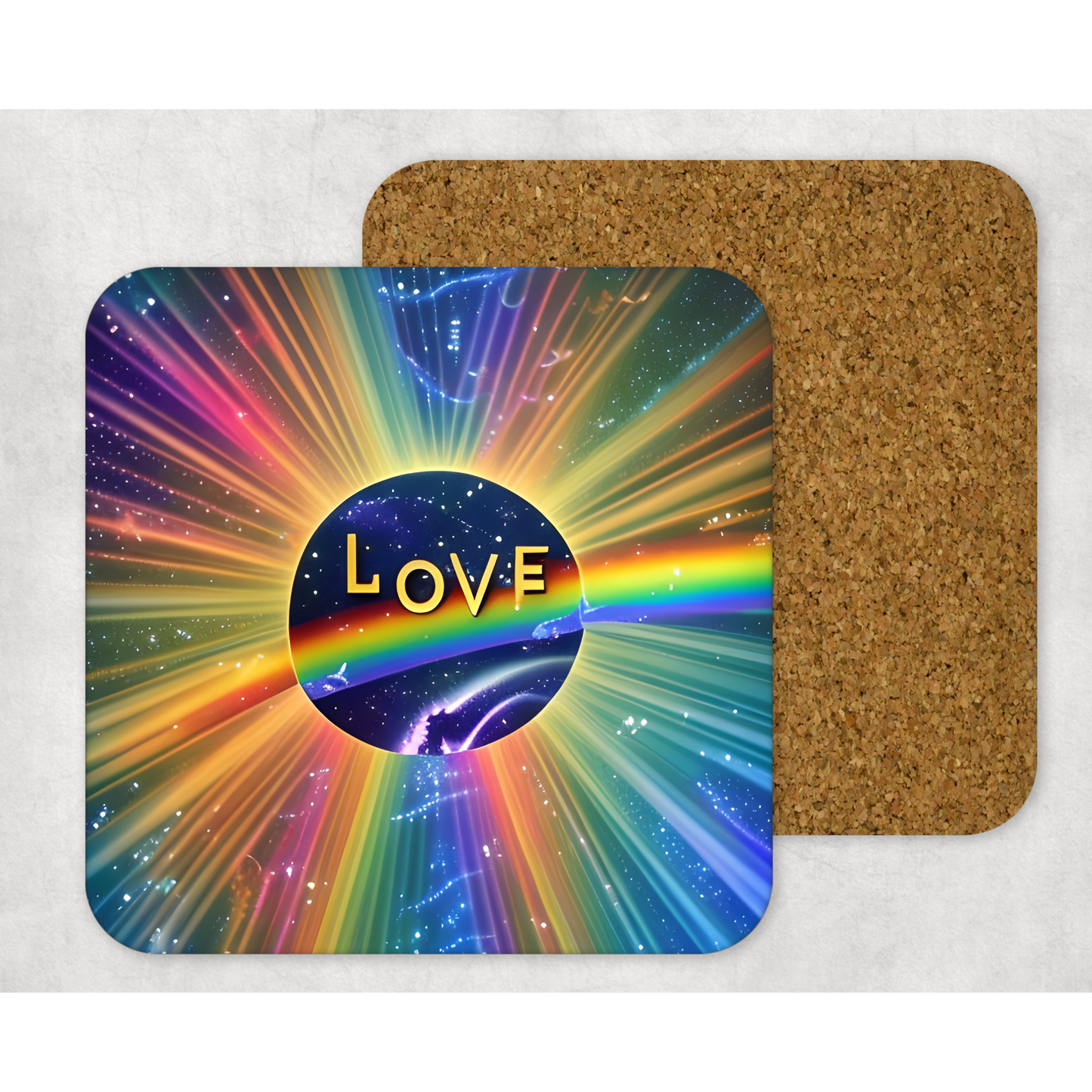 Beautifully Printed  Galactic Rainbow Wooden Coasters for Stylish Home Décor