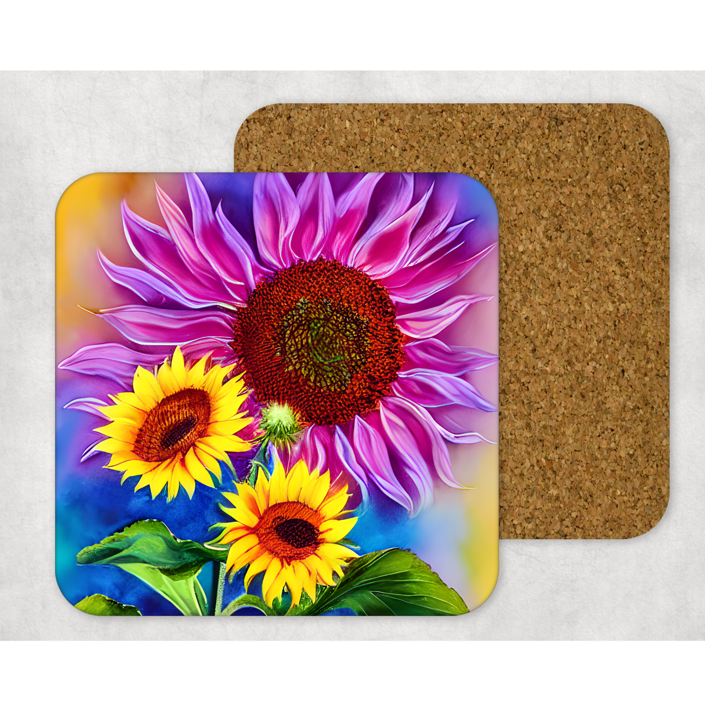 Beautifully Printed  Glowing Sunflowers Wooden Coasters for Stylish Home Décor