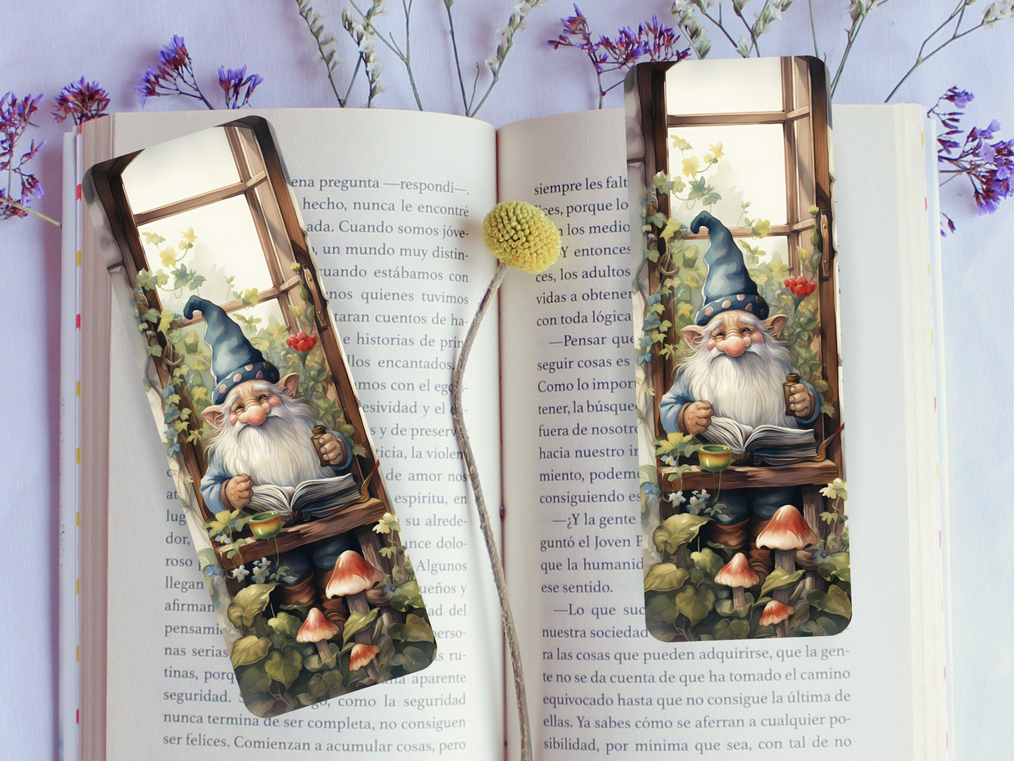 Lovely illustrated Gnome printed bookmark, Page Saver, Book Lover Gift