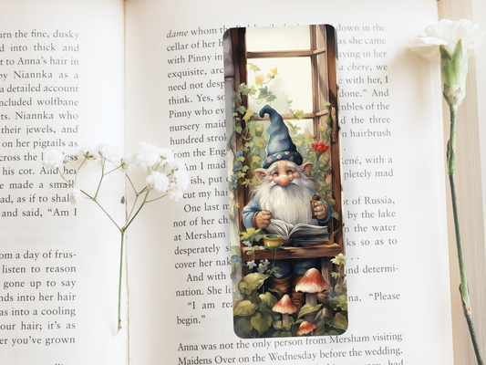 Lovely illustrated Gnome printed bookmark, Page Saver, Book Lover Gift