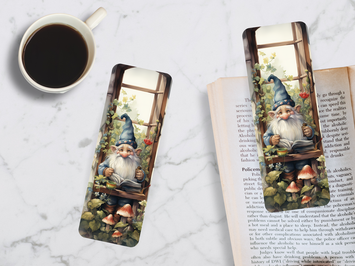 Lovely illustrated Gnome printed bookmark, Page Saver, Book Lover Gift