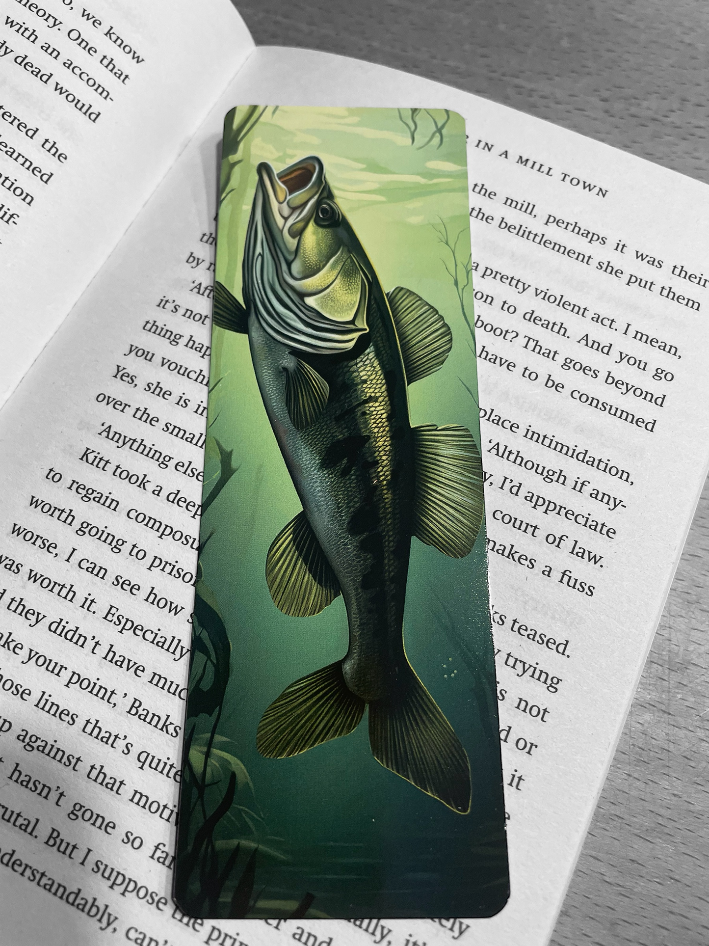 Lovely illustrated printed Green Fish bookmark, Page Saver, Book Lover Gift,