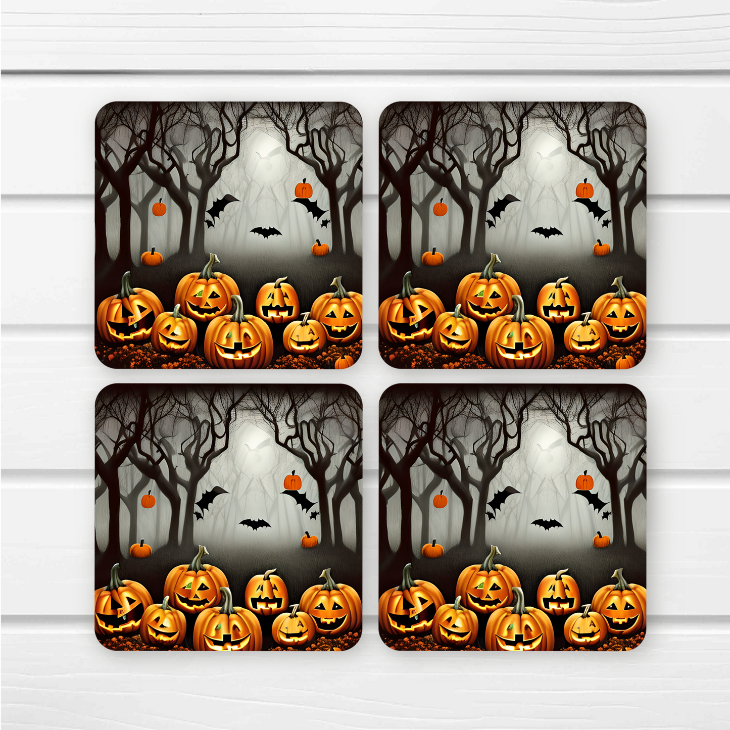 Beautifully Printed  Haunted Forest Wooden Coasters for Stylish Home Décor