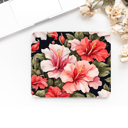 Premium Printed Hibiscus Flower Anti-Slip Mouse Mat