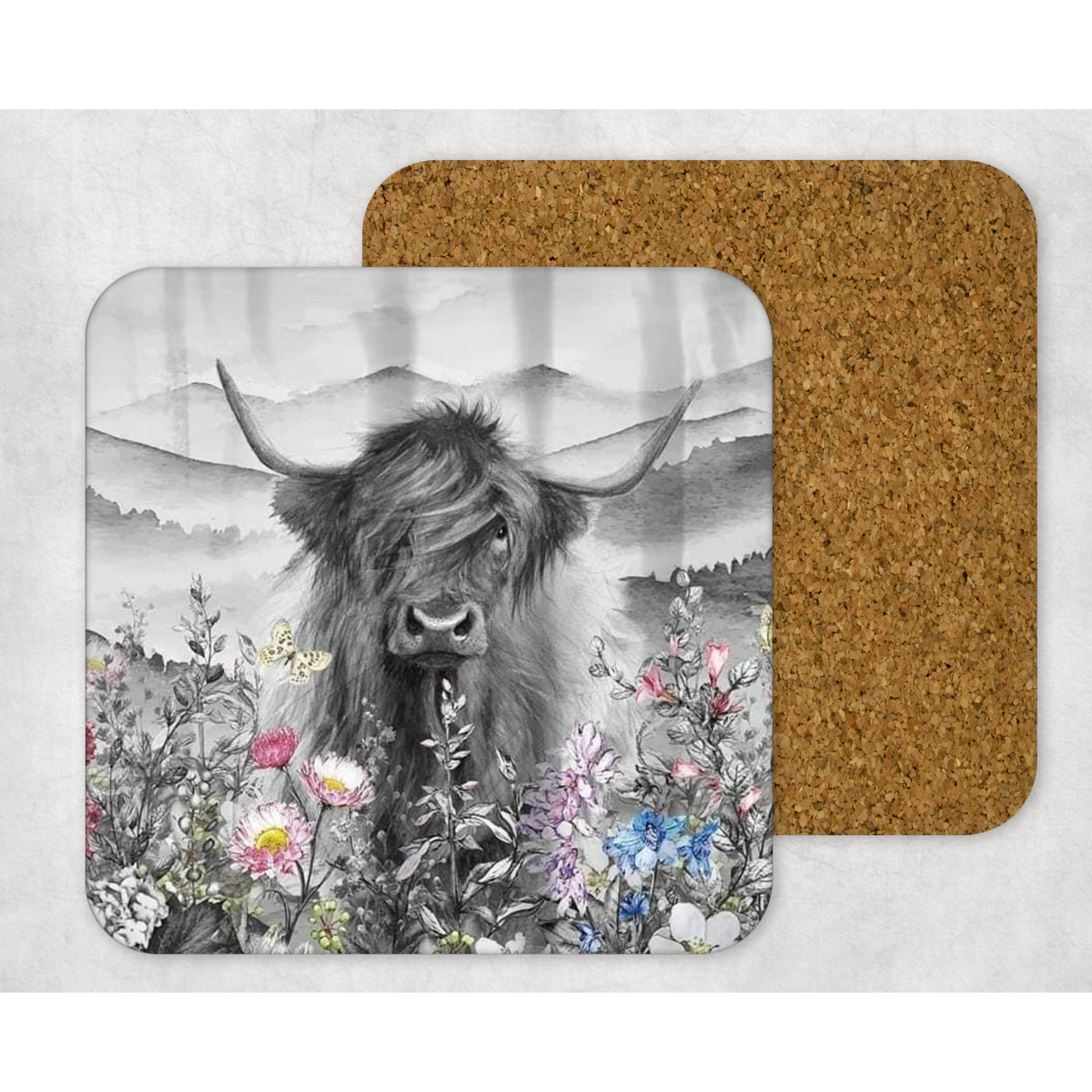 Beautifully Printed  Highland Cow Wooden Coasters for Stylish Home Décor