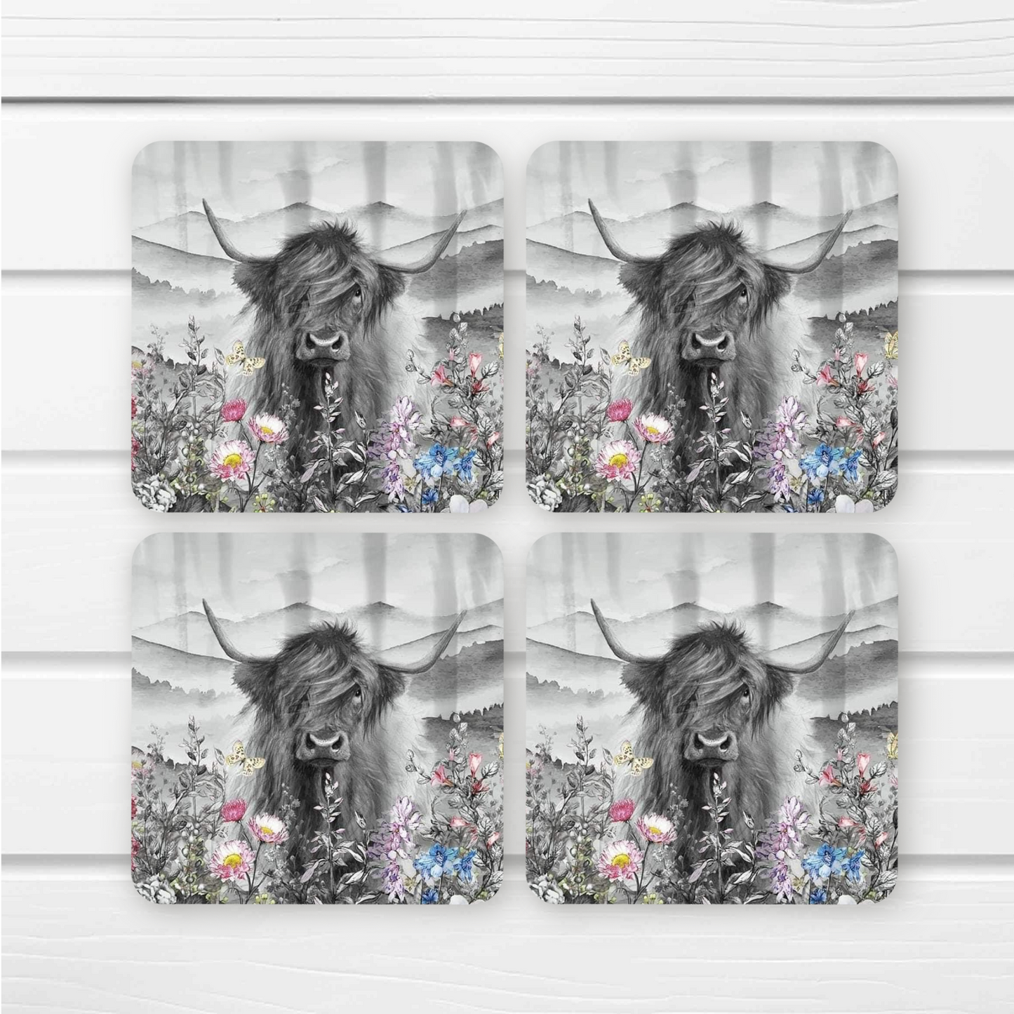 Beautifully Printed  Highland Cow Wooden Coasters for Stylish Home Décor