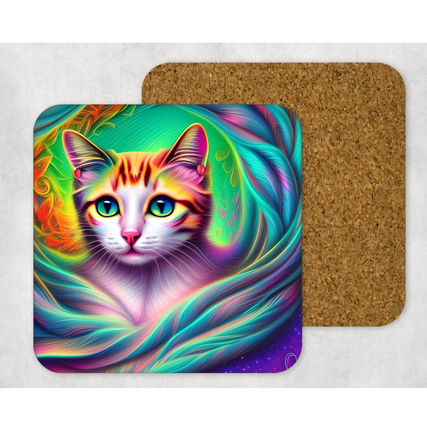 Beautifully Printed Intricate Cat Wooden Coasters for Stylish Home Décor