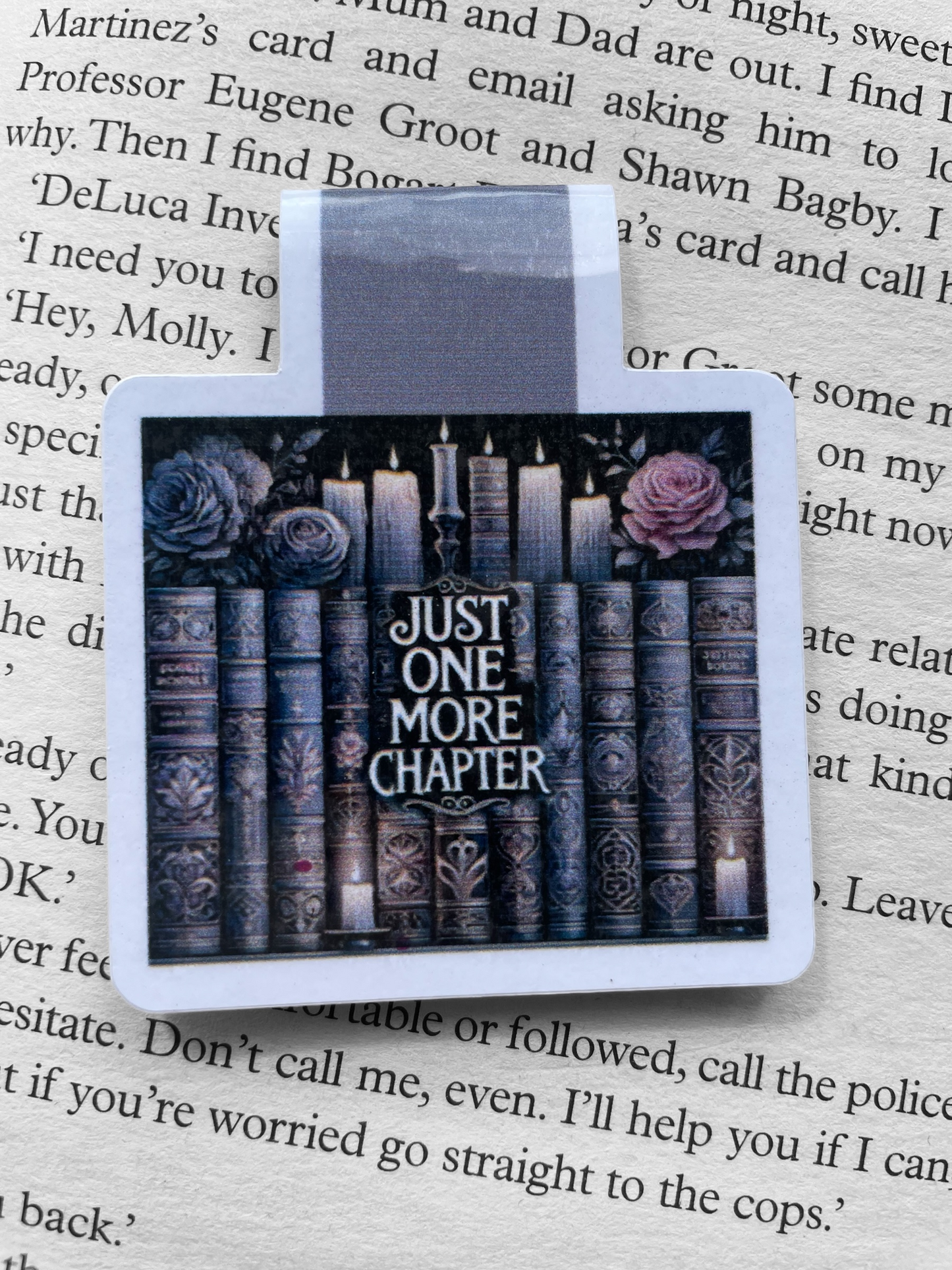 Lovely illustrated printed Just One More Chapter Magnetic bookmark, Page Saver, Book Lover Gift