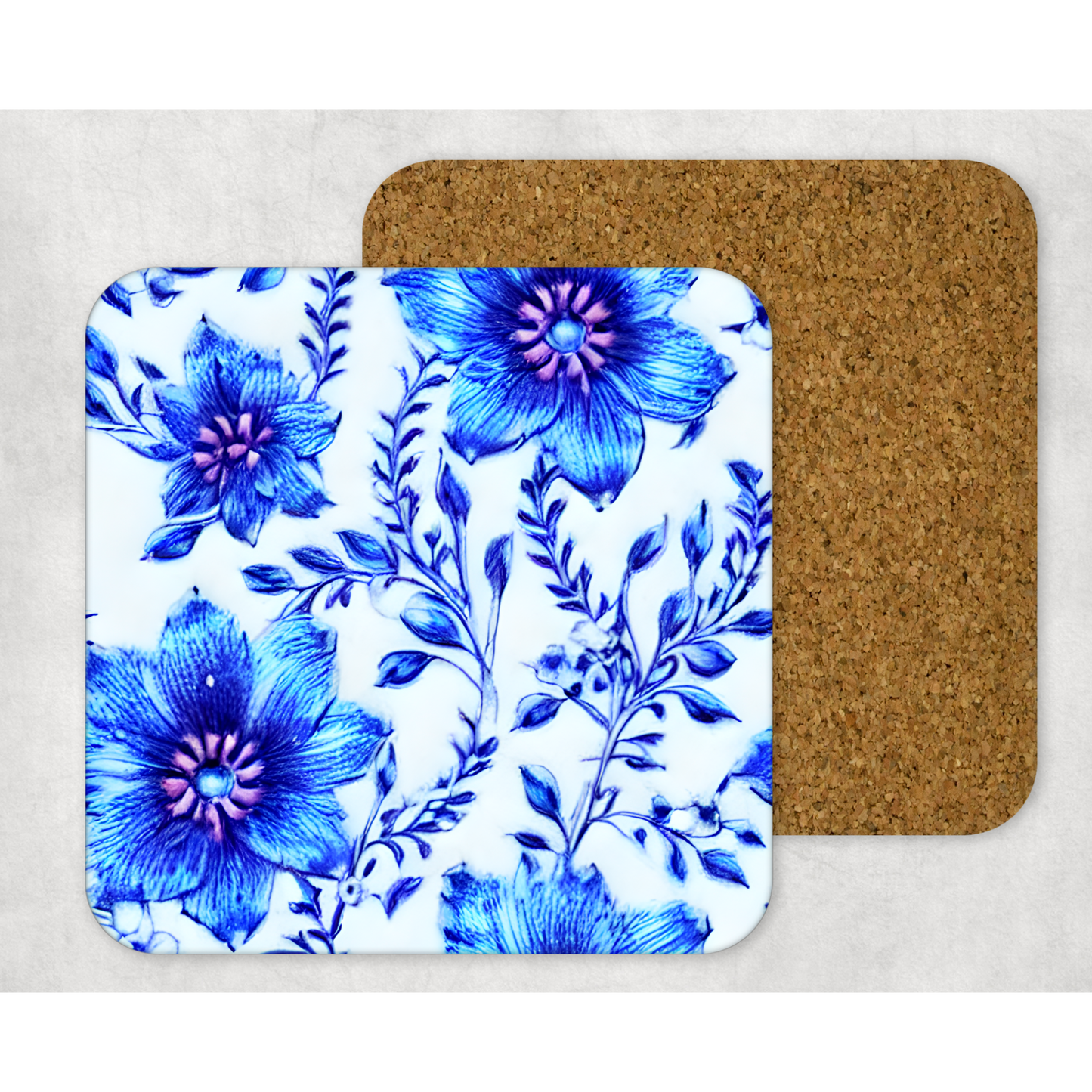 Beautifully Printed  Kawaii Blue Flowers Wooden Coasters for Stylish Home Décor
