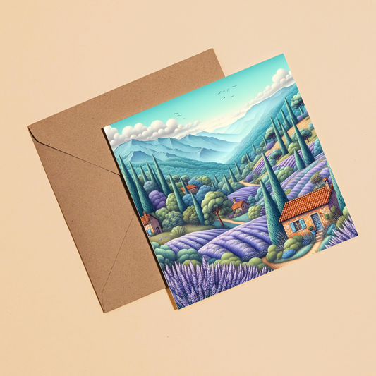 Lavender Fieldsl Greeting Card –Illustrated Blank Valentines Card