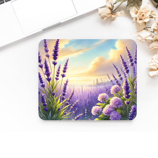 Printed Anti-Slip Mouse Mat Pad - Lavender Field Design
